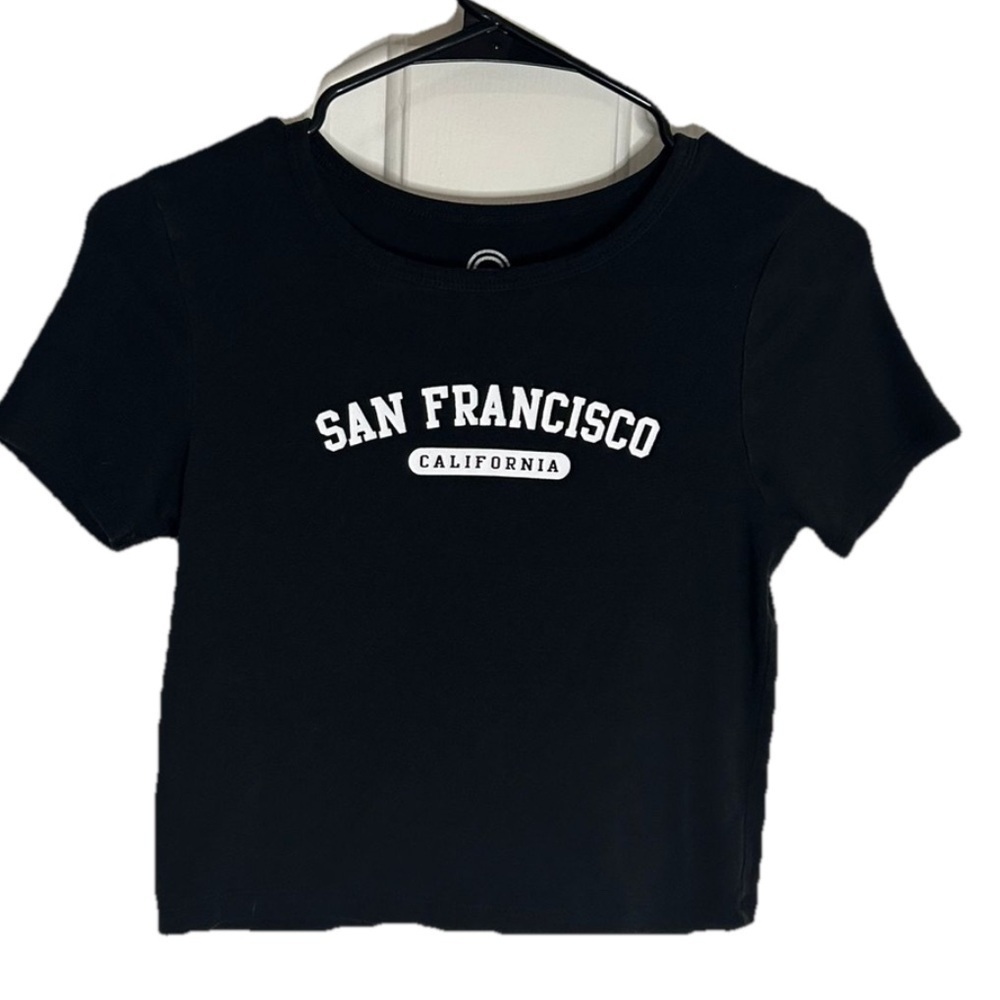 Social Culture Ribbed Cropped San Francisco California T-shirt Size M‎ (0287)